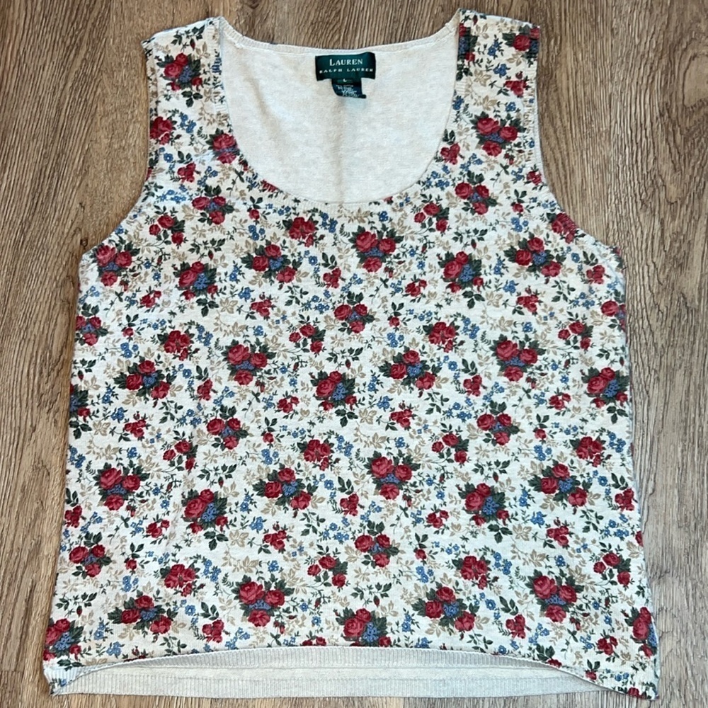Vintage Lauren / Ralph Lauren Floral Print Sleeveless Knit Top Size Large